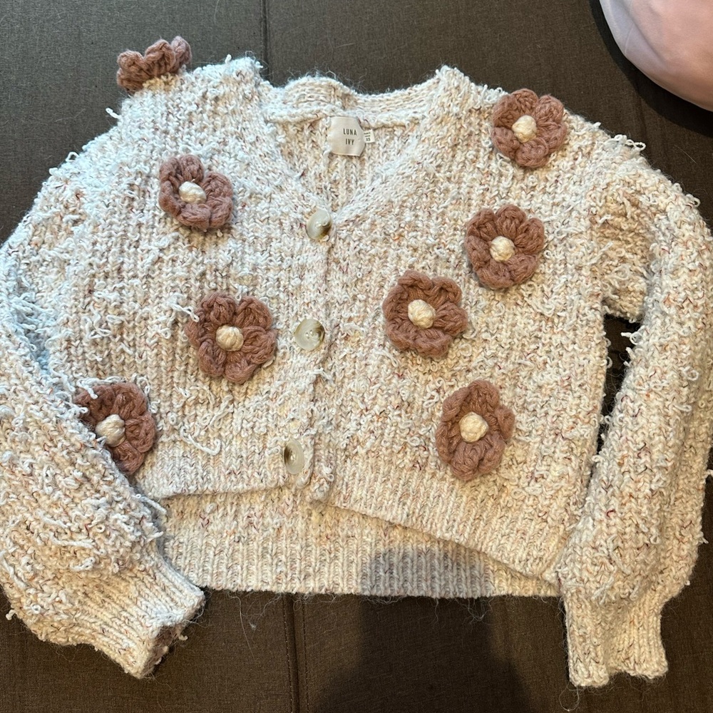 Cream and Brown Floral Knit Cardigan